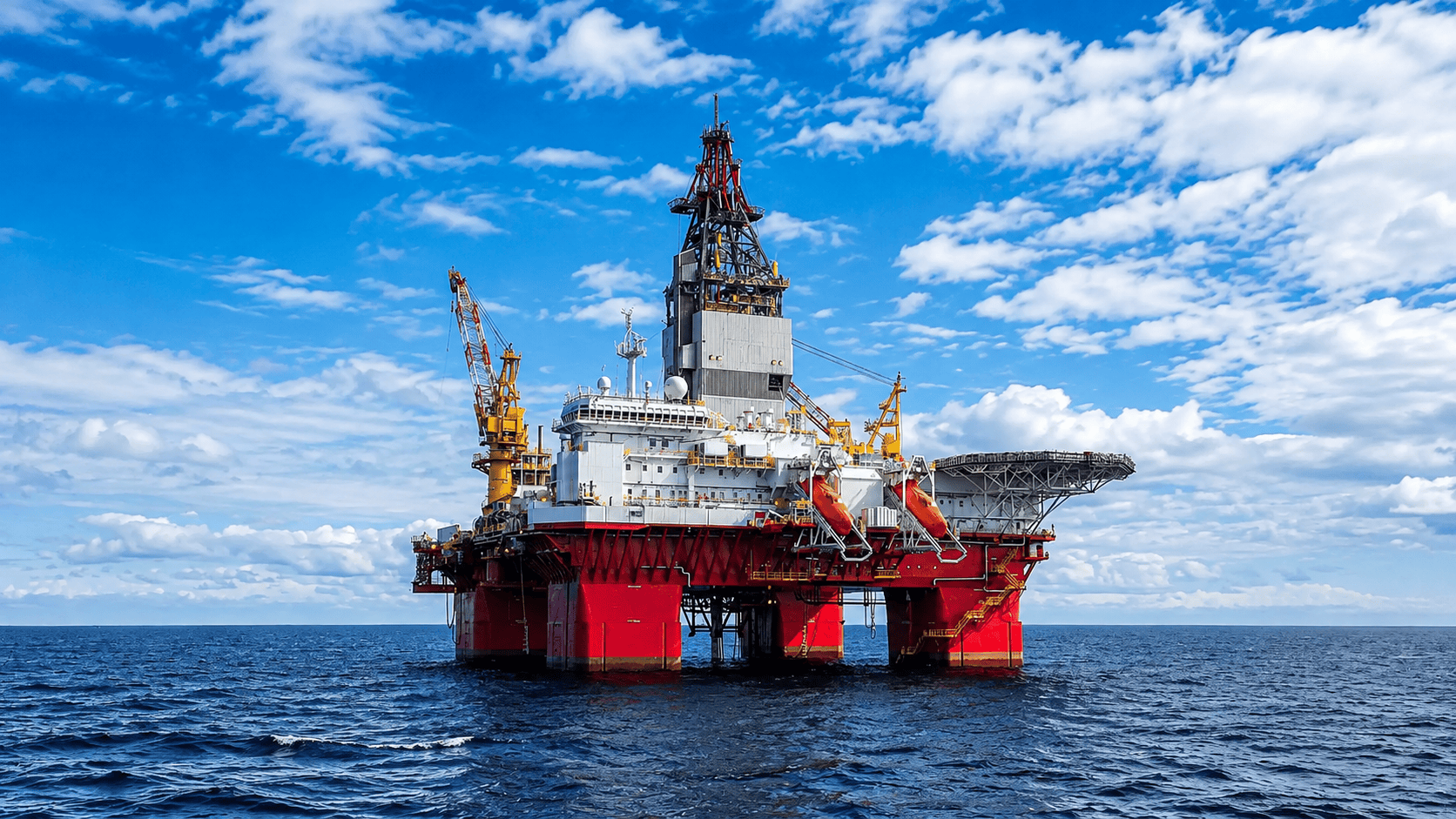 Offshore Oil Spill Response with Oil Fence Boom Systems Offshore oil rig in open water representing offshore oil spill response applications where heavy-duty Oil Fence Booms may be used for containment.