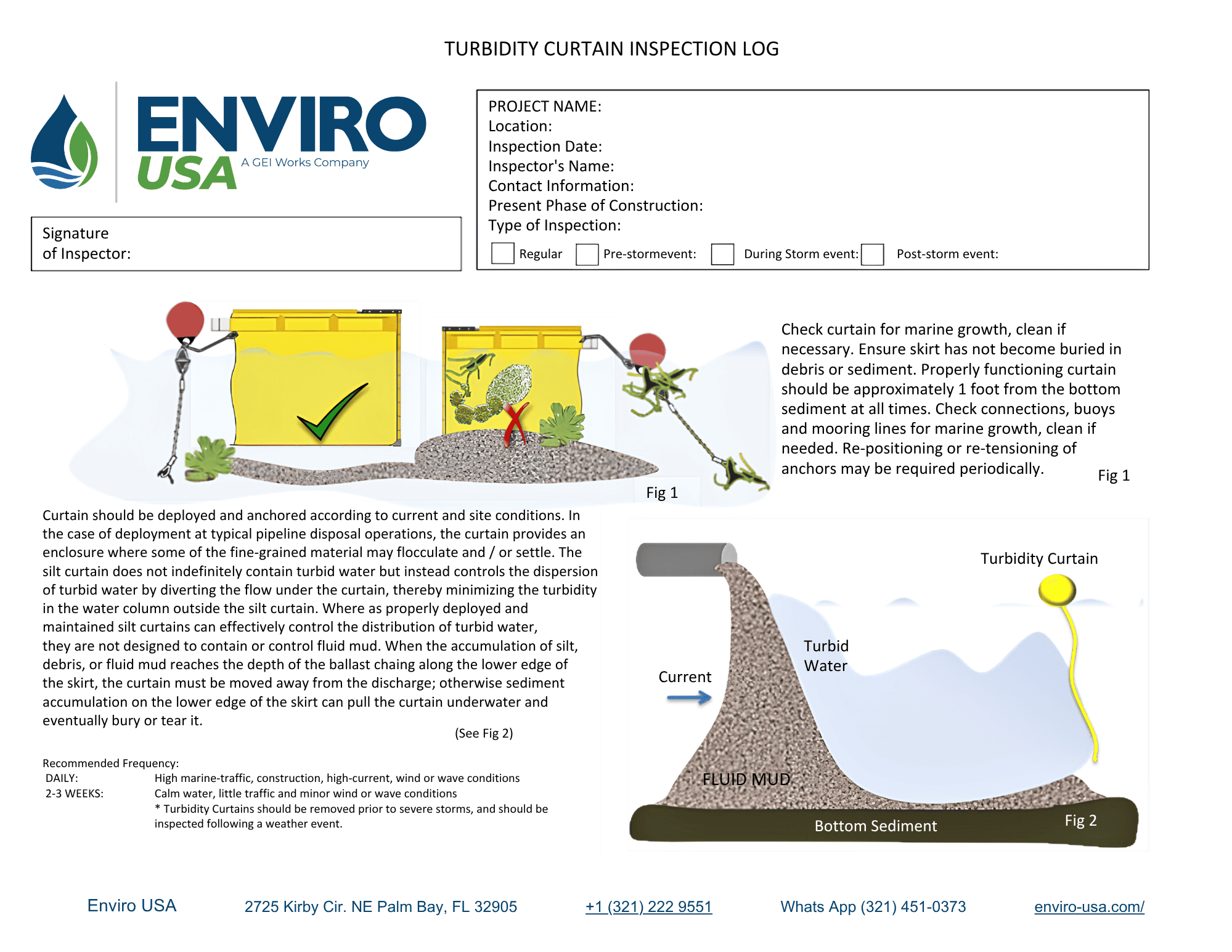 turbidity curtain inspection log